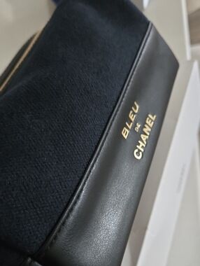 New In Box CHANEL Pouch Bag Bleu de Chanel Gold Logo Cosmetic Case W/ Charm